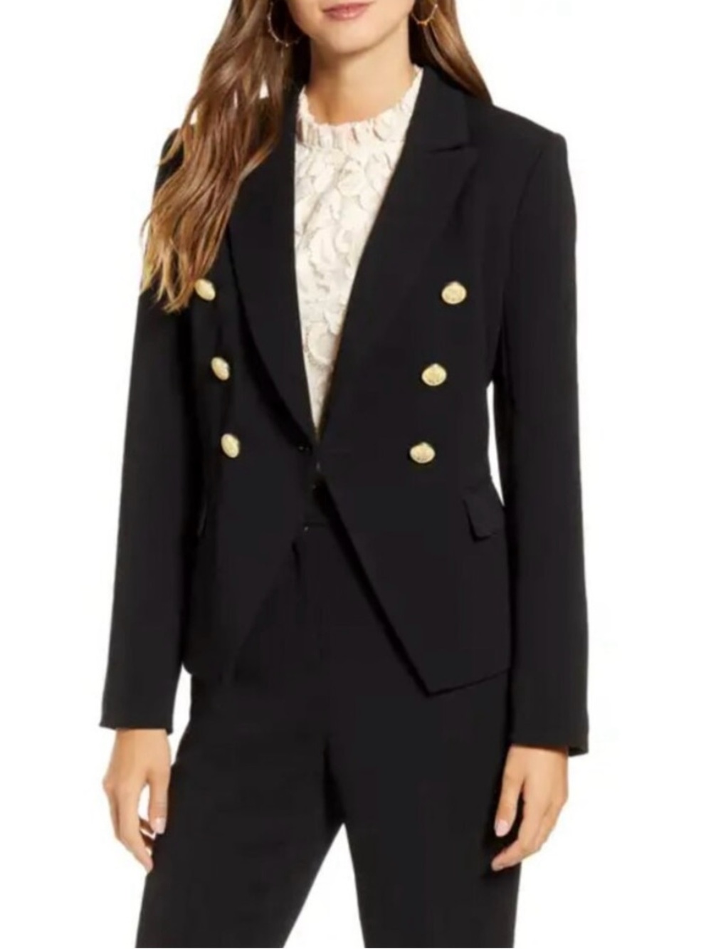 Rachel Parcell Black Double-Breasted Blazer with Gold Buttons